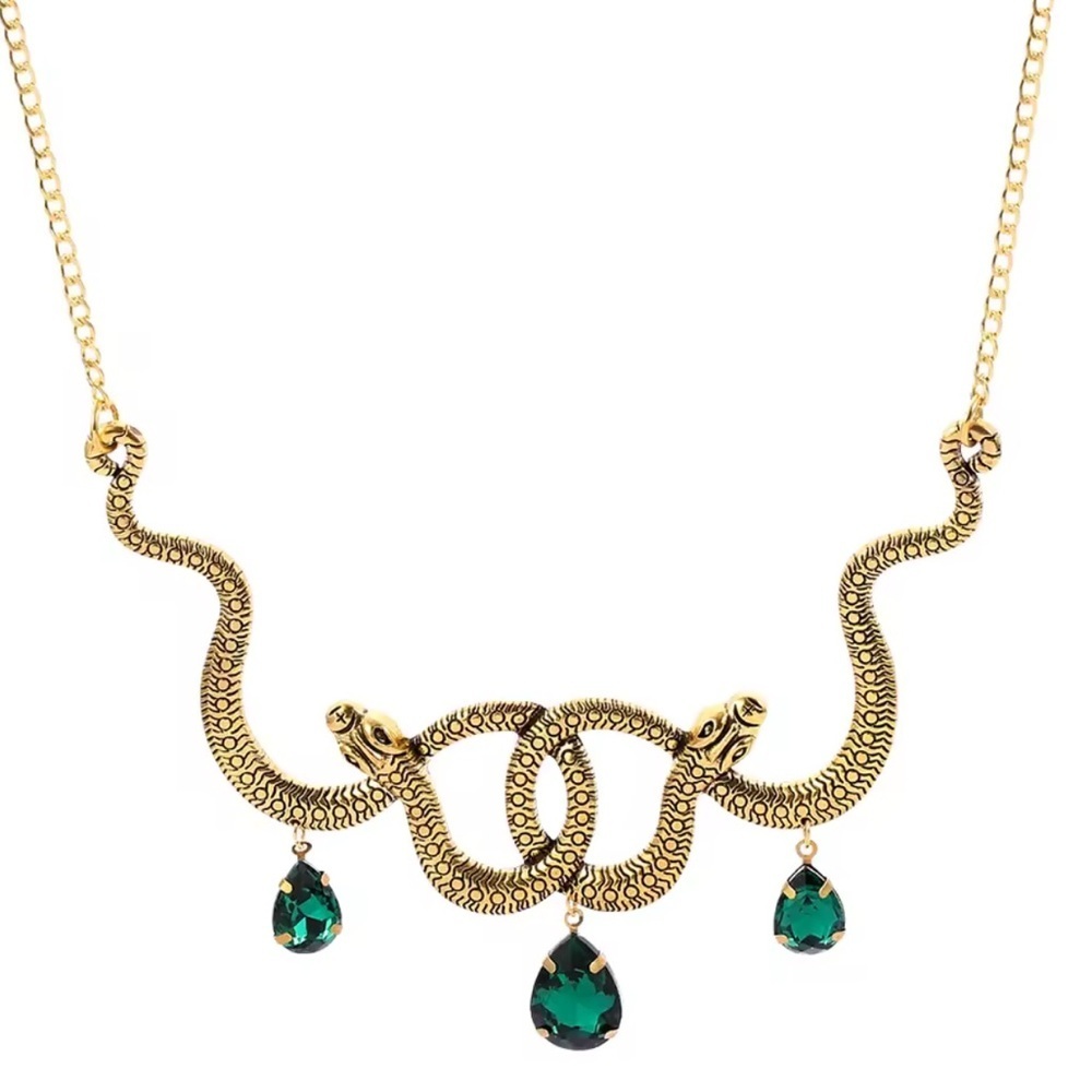 ✨ Just In  Serpent serpentine Vintage Gold Snake Necklace with Green Accents